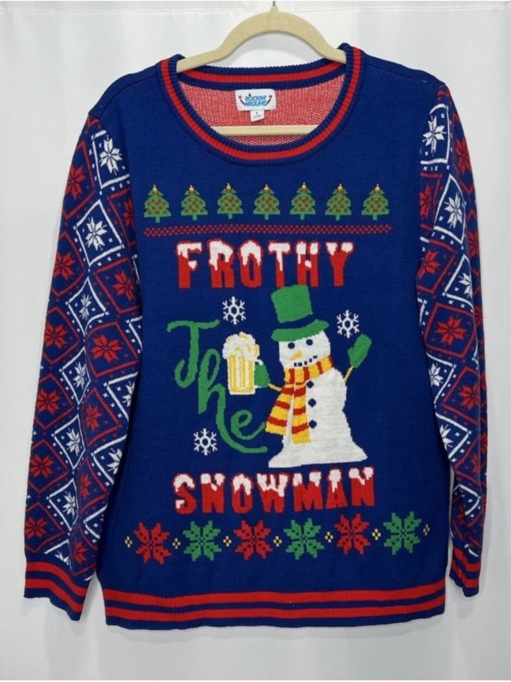 Frothy The Snowman knit Ugly Christmas Crewneck Sweater - Blue